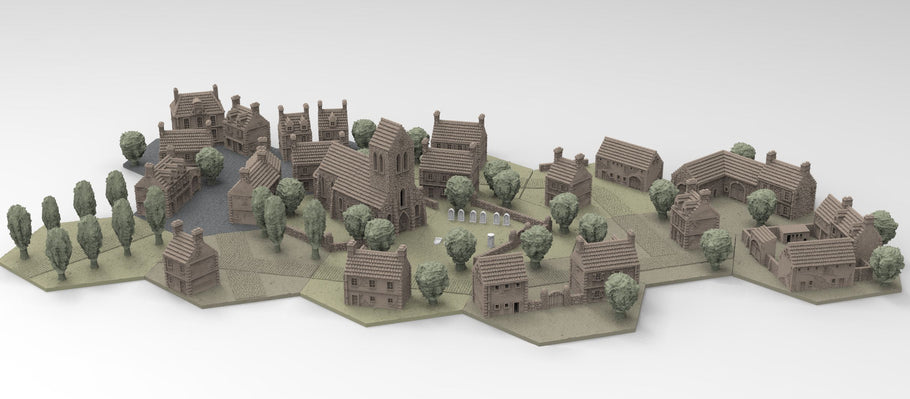 Hexes 100mm, with 6mm buildings